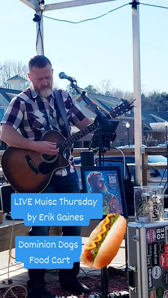 THURSDAY: LIVE Muisc by @erikgainesmusic -- @dominiondogs should be servin' by 430p 🌭 Plan to come get some‼️